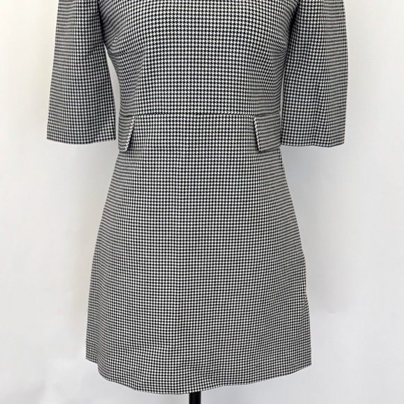 Zara Women Houndstooth‎ Short Midi Shift 3/4 Sleeve Dress, Black/White, Size XS - Picture 7 of 11